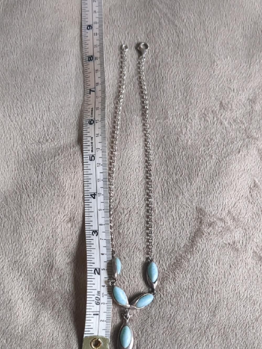 Sterling Silver Necklace with Light Blue Larimar - Picture 4 of 4